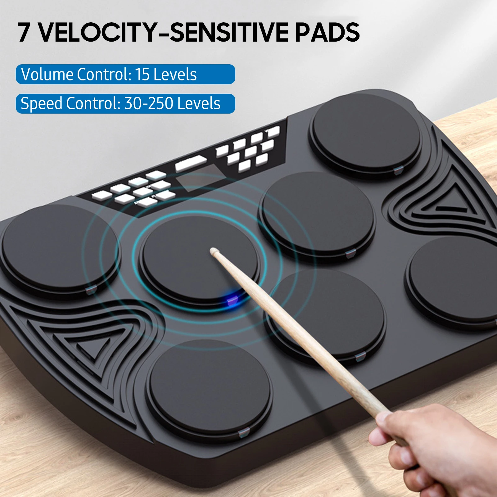 Drum Instrument Portable Drum Kit Rechargeable Tabletop Drum Set with  Stereo Speakers for Beginner Portable Electronic Drum