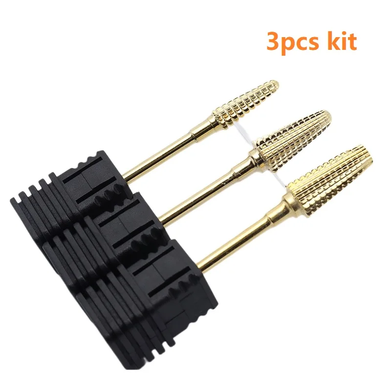 

3pcs Kit Hot! Gold Pro Whole Carbide Nail Drill Bits Nail Art Electric Drill Machine Files Nail Art Milling Tools