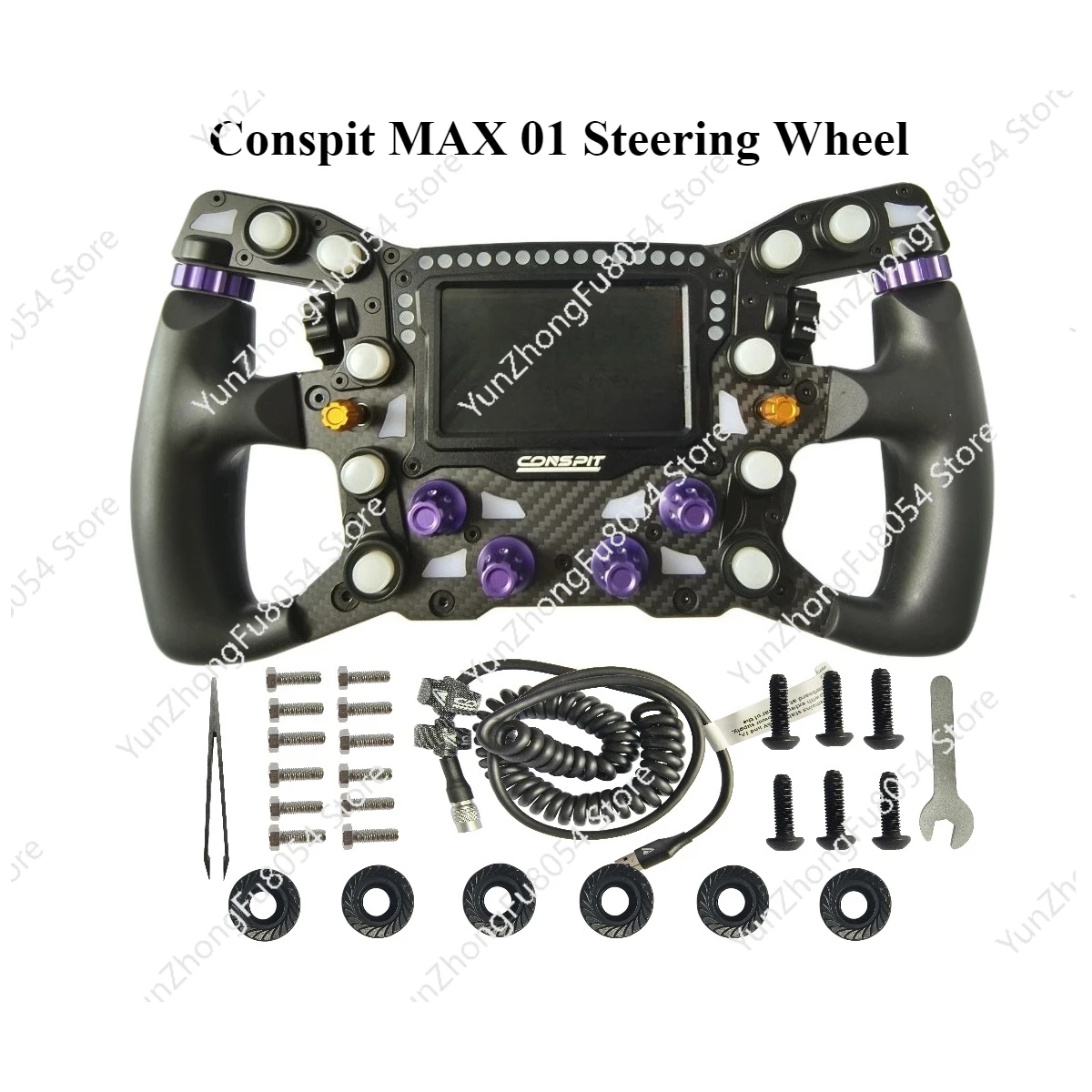 عجلة قيادة Conspit MAX 01 300 مم/11.8 بوصة عجلة سباق Sim مع شاشة لمس 4 بوصة 21 أضواء داش RGB متوافقة مع simHub