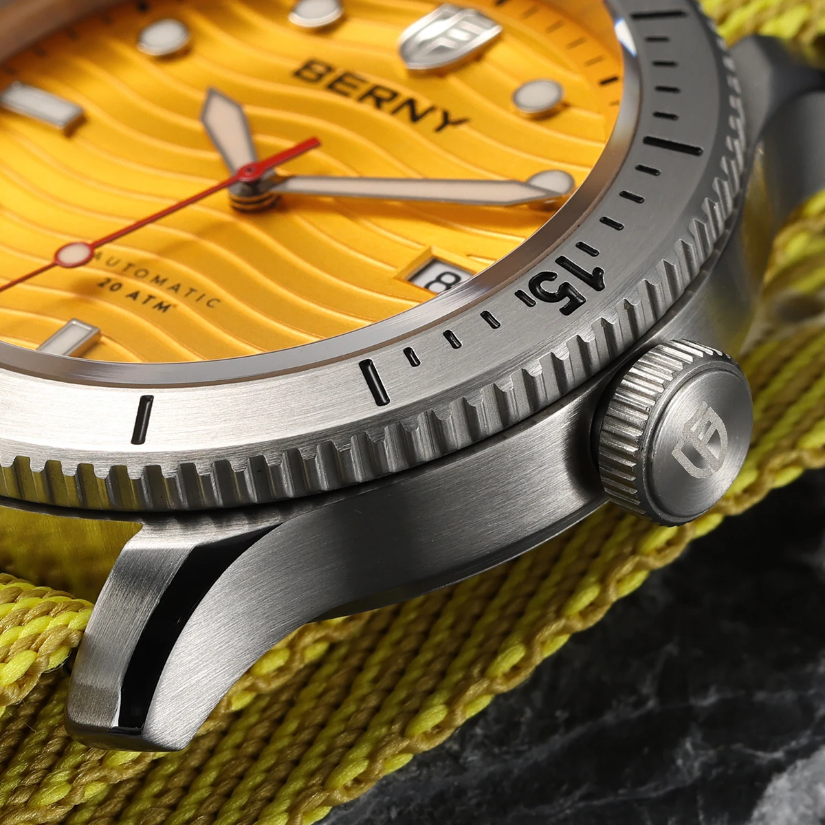 BERNY Automatic Diver Watch for Men 100% Original PT5000 200M Waterproof Luminous Sapphire Outdoor Top Quality Men's Sport Watch