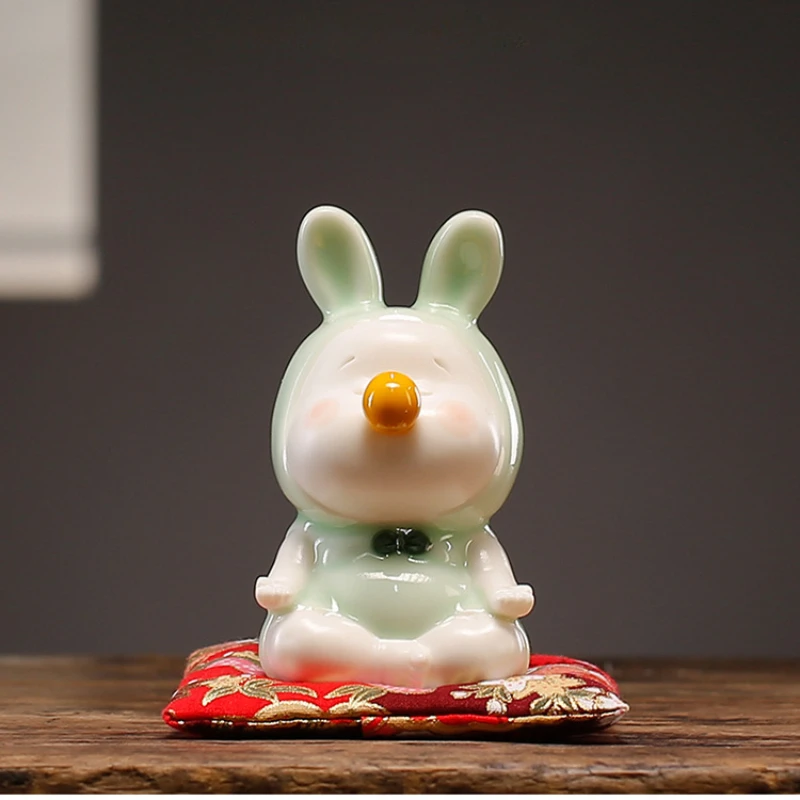 Creative Celadon Sitting Bunny Decoration Lovely Jade Rabbit Home Desktop Decoration Mascot Gift Choice