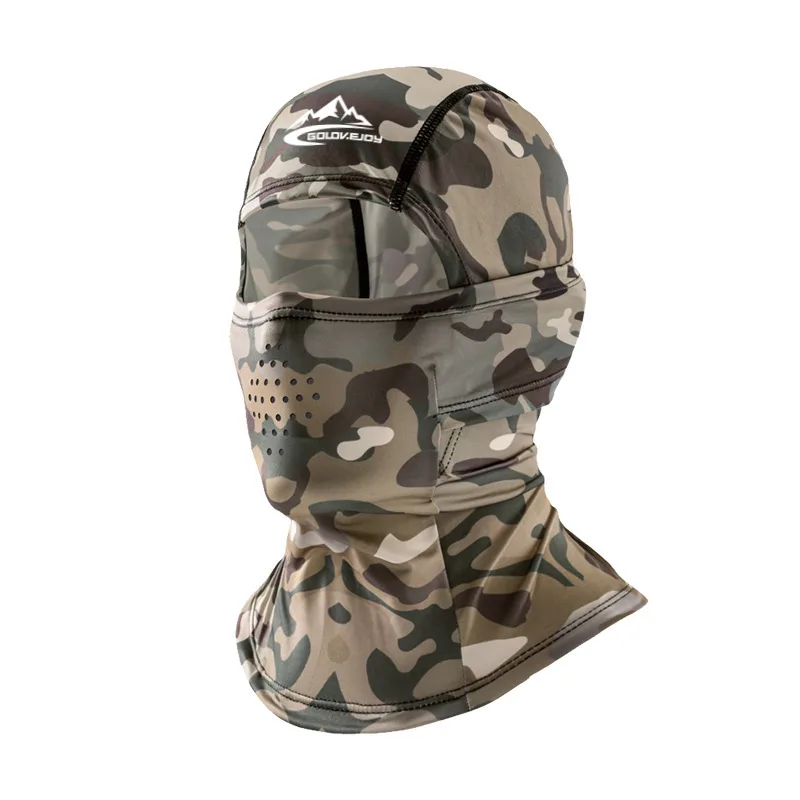 Camouflage Tactical Full Face Mask Motorcycle Riding Hood Ice Silk Sunscreen Scarf for Spring Summer Military Style Fans Include
