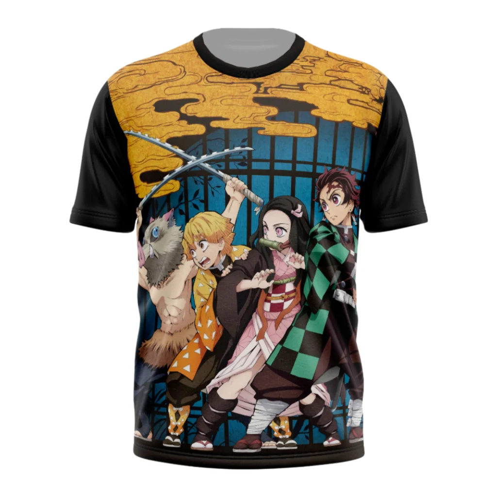 Bandai Demon Slayer: Kimetsu No Yaiba Anime All Over Print Athleisure-T-Shirt für Erwachsene und Kinder, Sommer, schnell trocknend, weich, leicht, bequem