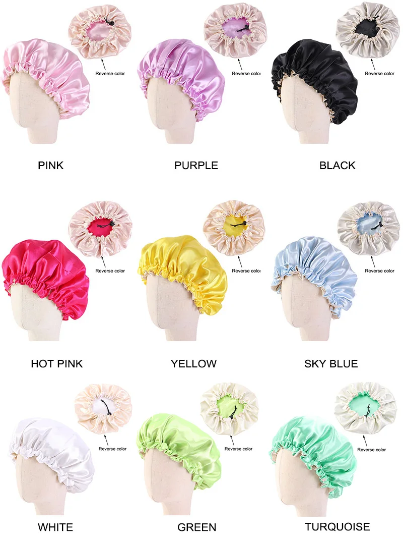 Baby Silky Satin Bonnet Double Layer Adjustable Sleep Cap Girl Night Turban Children Solid Headwear Cute Hat Fashion Hair Wear