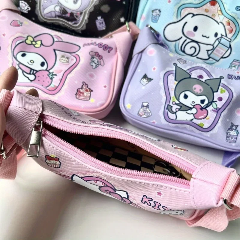 Sanrio Series Shoulder Bag Hello Kitt  Melody Cute Cartoon Graphic Waterproof Crossbody Bag Zipper Leisure Fashion Shoulder Bag