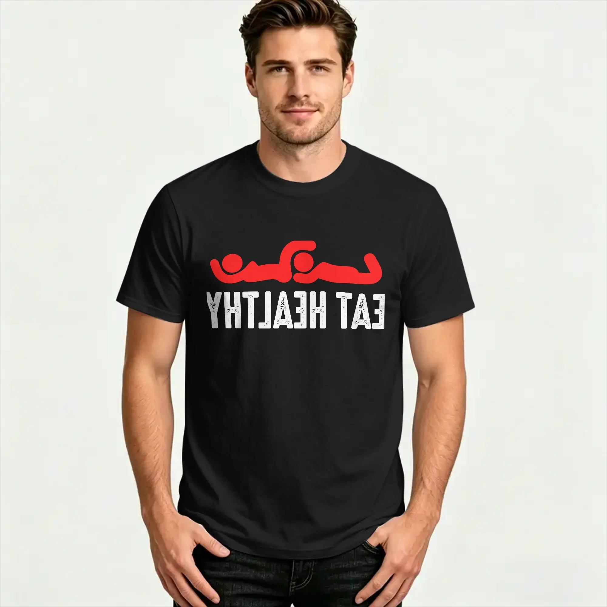 Eat Healthy Funny Adult Dirty Humor T-Shirt Summer  Cotton T-Shirts For Man Casual Tee Shirt Short Sleeve Y2K Fun Tees