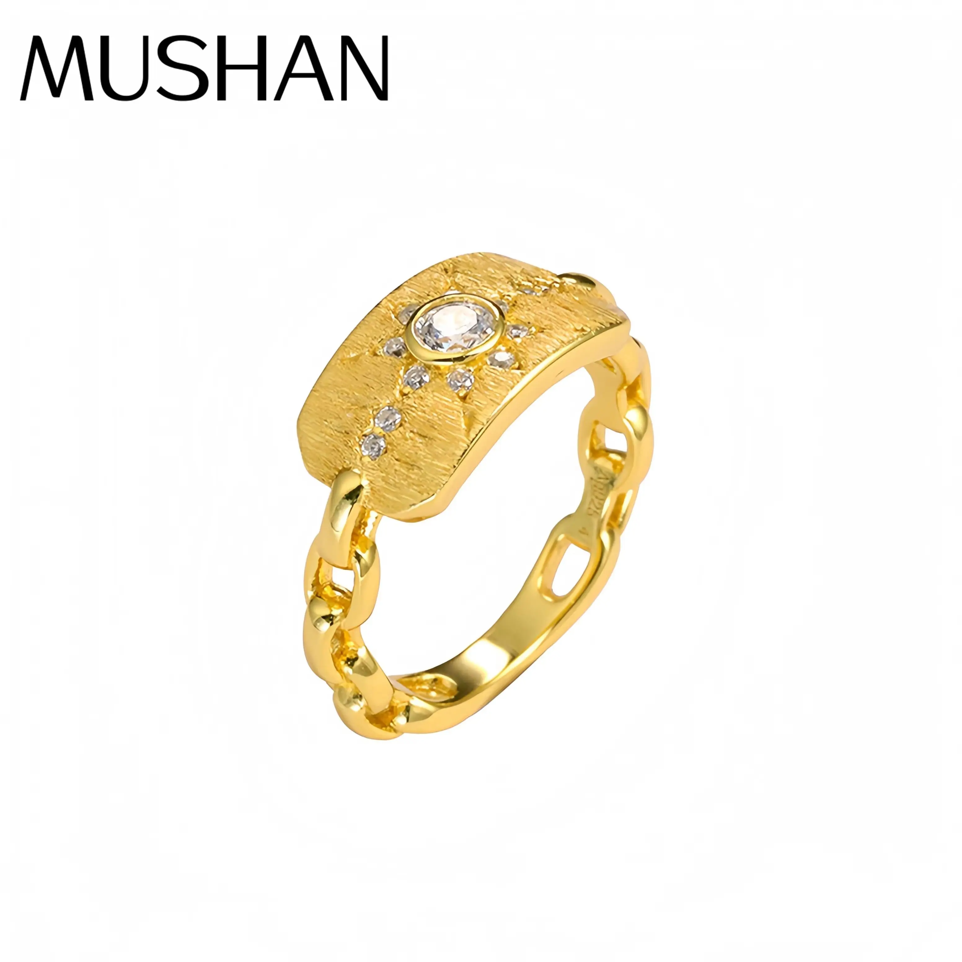 

Mushan Luxury Brand New Chinese Style Starry Shield Hand Brushed Ring Sun God Hexagram Diamond Ring Women Jewelry