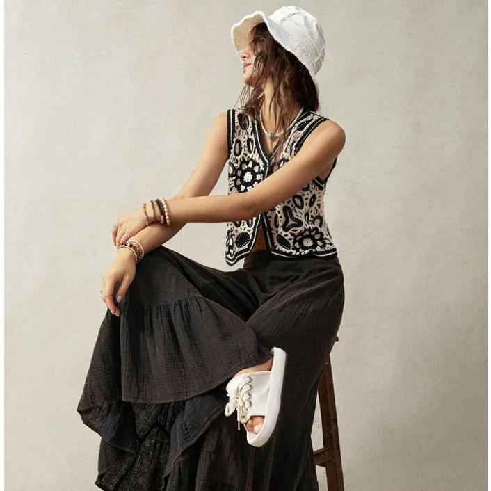 

Spring Women's Knitted ort Sve Sweater Vest Loose Layering Top No-oulder Small Jaet ort Sle V-ne Plant Floral