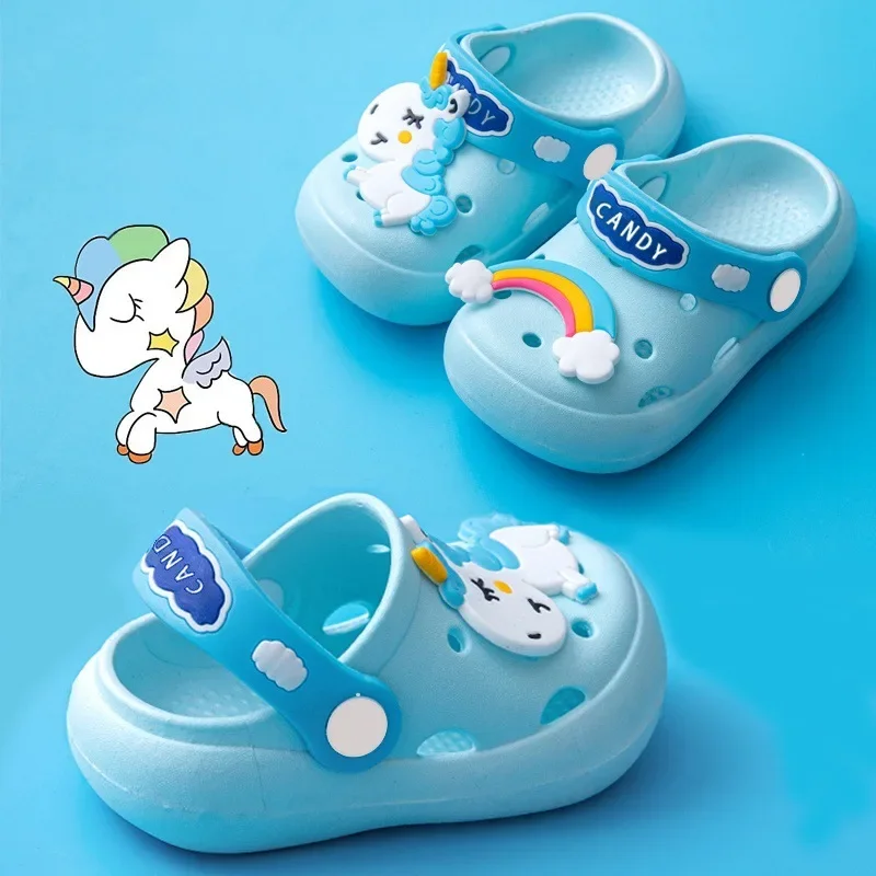 

Lovely cartoon unicorn sandals for girls hollow out beach sandals for 2025 new kid's clogs Shoes for toddler baby sandalias