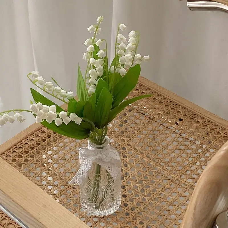 Lírio falso do buquê de orquídeas do vale, Flores brancas do sino, Flor de maio para a festa de casamento do jardim home, Wind Chime, 10pcs