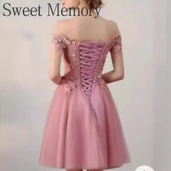 M5136 personnalisé belle rose robes de bal courtes élégant dentelle fête Vestdio robe douce mémoire robe de remise des diplômes