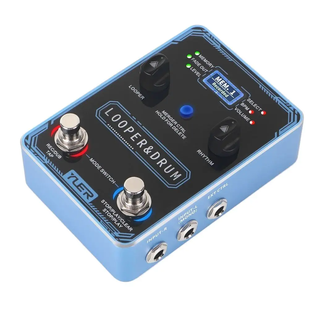 YUER Looper Drum Electric Guitar Pedal Phrase Loops&Drum Machine 40 Storage 100 Drum Rhythms 10 Metronomes Guitar Bass Parts