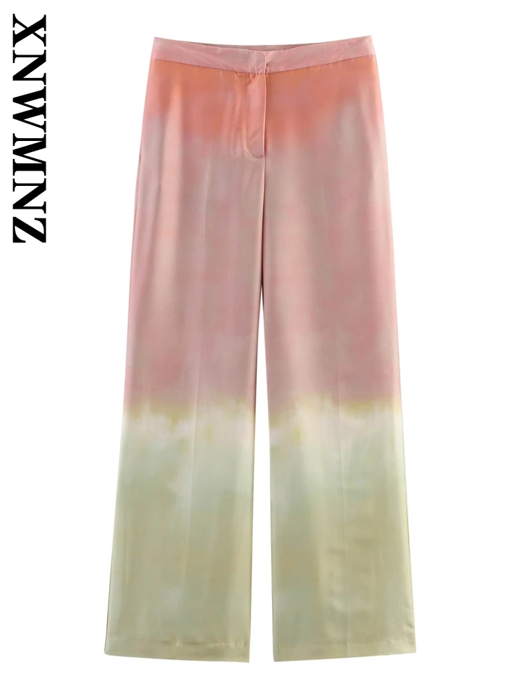 

XNWMNZ 2025 Summer Woman's Streetwear Button Wide Leg Pants Bottoms Hipster Female Long Pants Print Pockets High Waist Ruffles