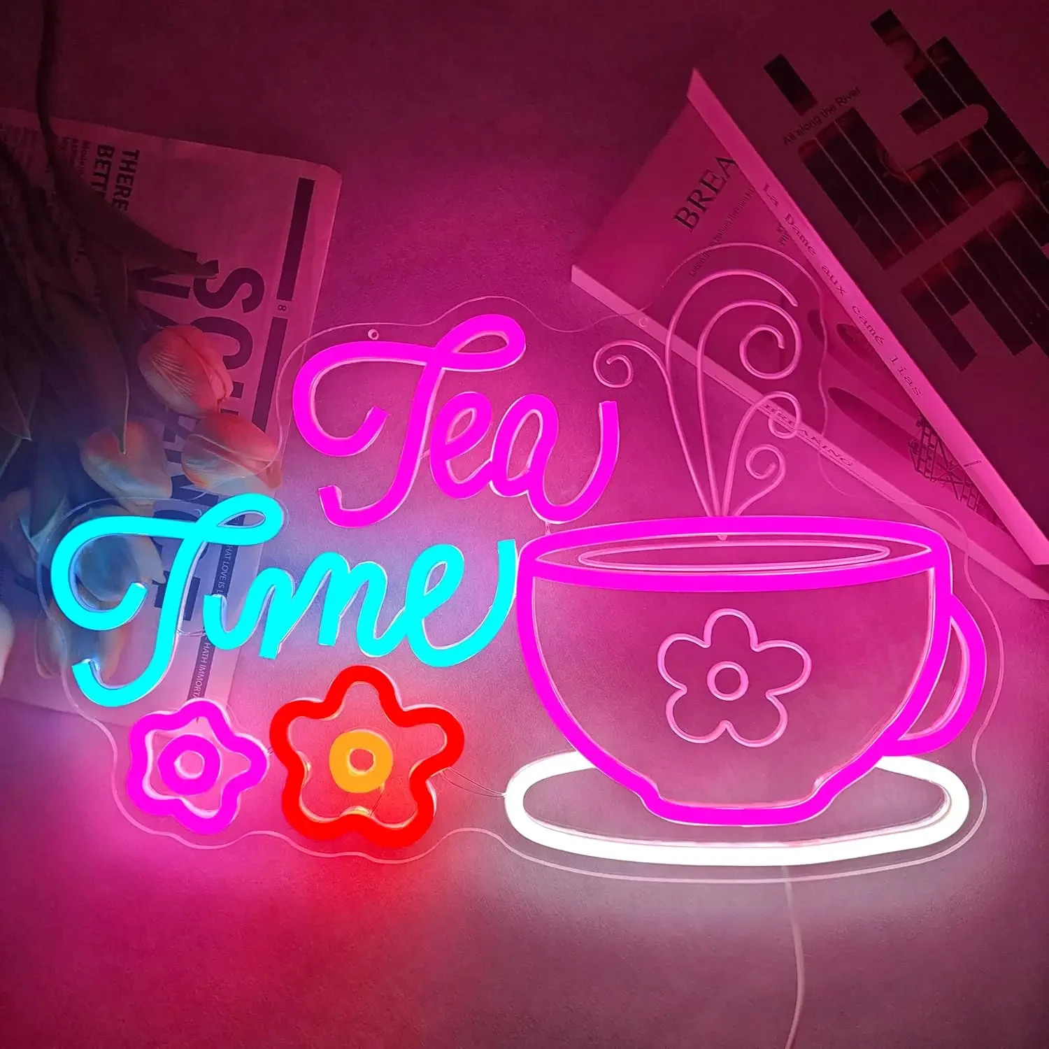 Tea Time Neon Sign USB Dimmable LED Neon Light Sign for Gameroom Bedroom Beverage Store Bar Party Wall Art Decor Opening Gifts