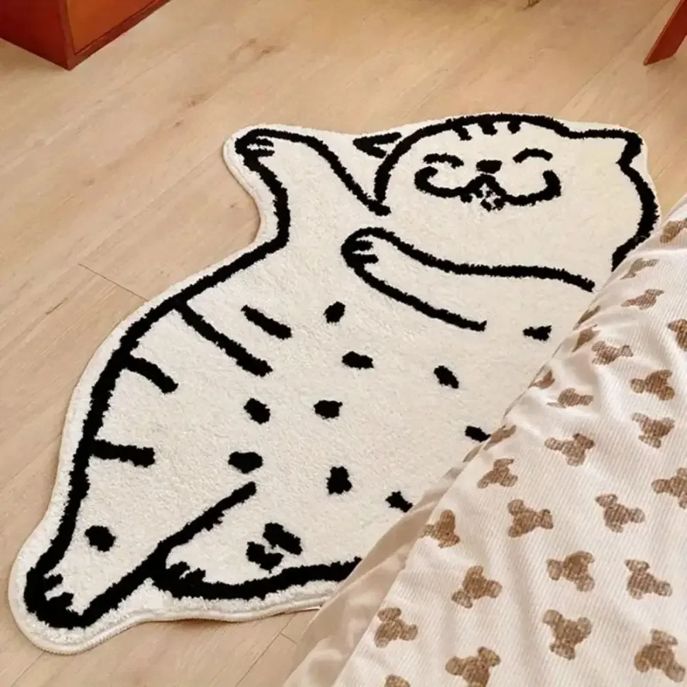 سجادة VIKAMA Cartoon Cat - سجادة بجانب السرير دافئة ومقاومة للانزلاق لغرفة النوم وغرفة المعيشة وسجادة أرضية الدراسة - منتج ديكور المنزل