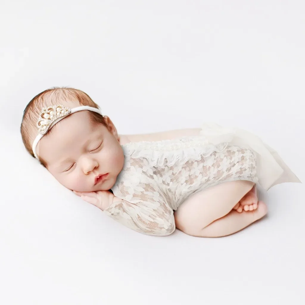 

2Pcs/Set Baby Lace Romper+Headband Set Newborn Photography Props Bodysuit Jumpsuit with Headdress Infants Photo Shooting Outfits