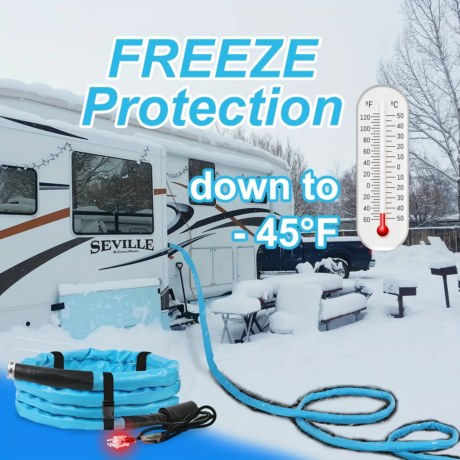 خرطوم مياه ساخن 30 قدمًا RV، حماية من التجميد حتى -40 ° F/-42 ° C، ترموستات موفر للطاقة، مياه الشرب آمنة للمركبات الترفيهية/الحديقة #4