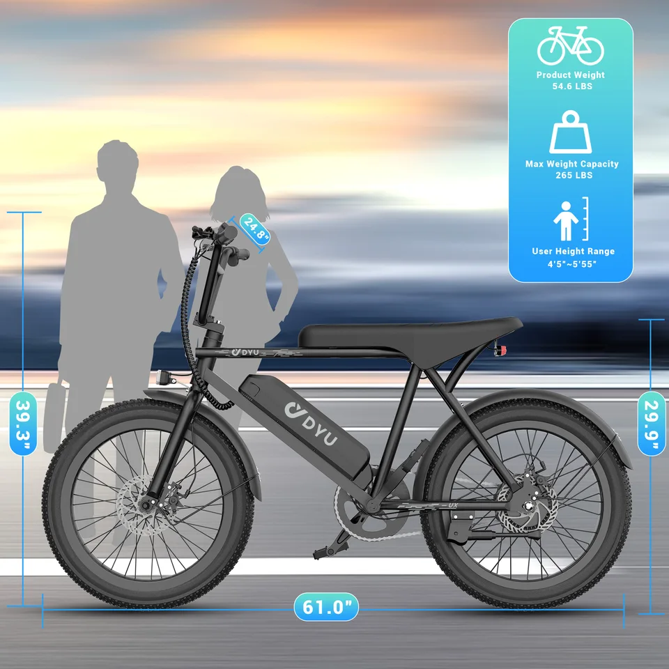 DYU BMX Electric Bike 20*3.0 Fat Tire E-Bike 48V 13Ah Removable Battery 1000W Peak Motor City Electric Bicycle for Adults image 7