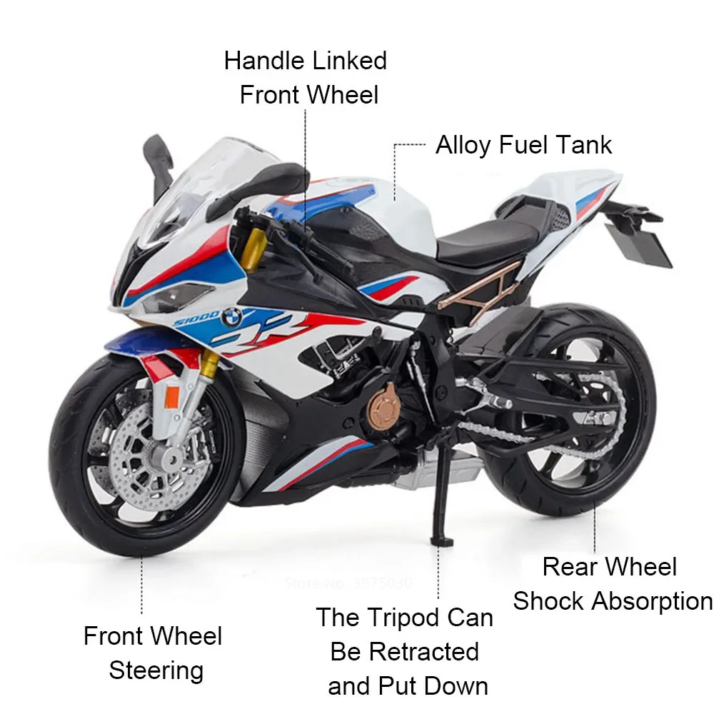 1/12 BMW S1000RR Motorcycle Car Models Toys Rubber Tires Front Wheel Steering Honda CBR1000RR Fire Blade Motorcycles Boys Gifts