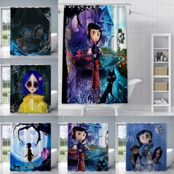 Anime Horror Film C-Coralines Shower Curtain Waterproof Polyester Fabric Paint Bath Curtains Home Bathroom Decor Curtain Hook