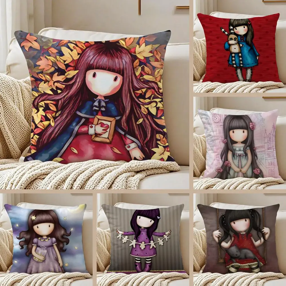 Whimsical Art S-Santoro Gorjuss Cushion Cover Pillowcase Anti-dustmite Invisible Zipper Short Plush Sofa Cushion