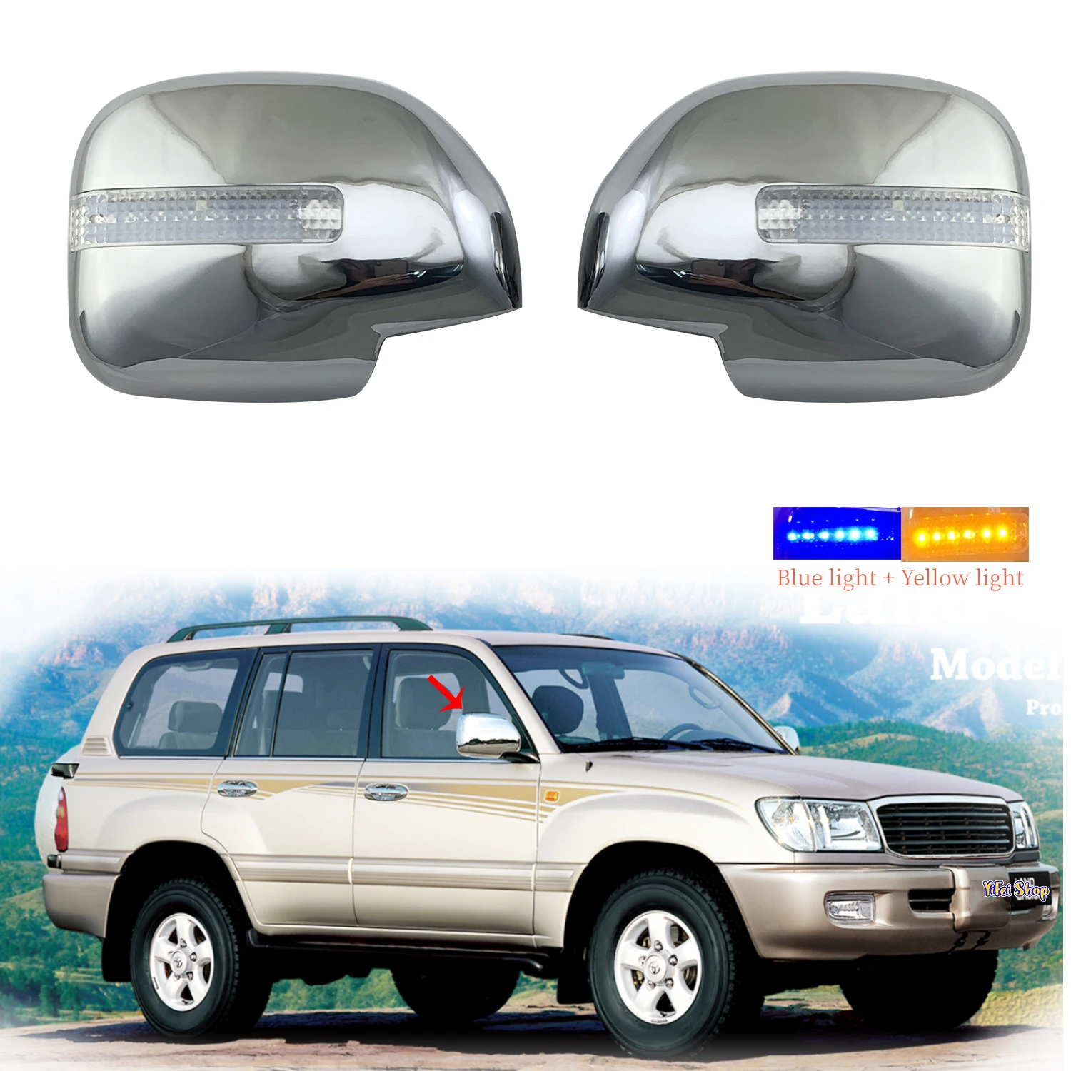 2pcs Car ABS Chrome Accessories Plated 1996-2007 For Toyota Land Cruiser LC100 FJ100 4700 Door Rearview Mirror Cover With LED