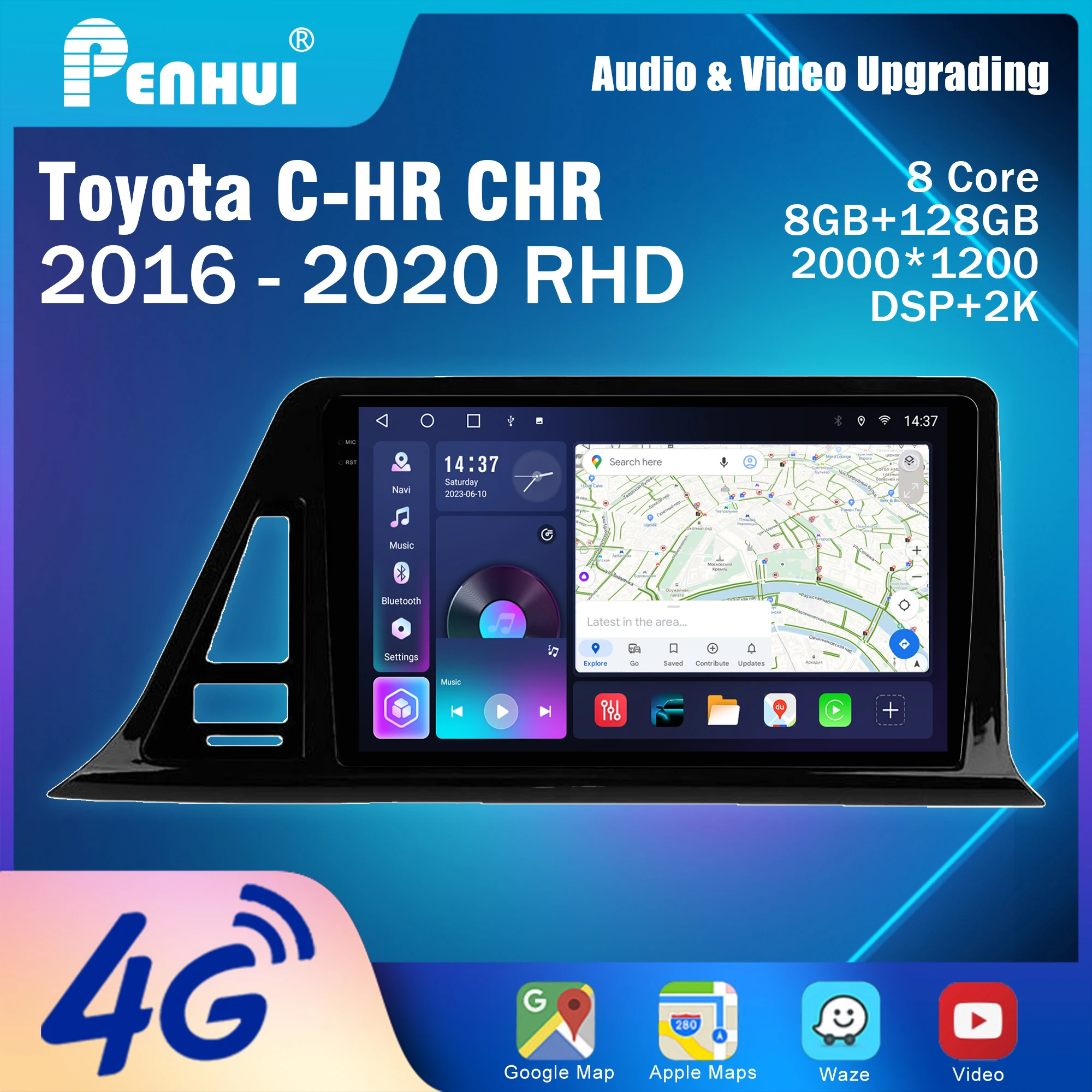 Penhui Android Car DVD Player Screen for Toyota C-HR CHR 2016 - 2020 RHD Audio Video 2 Din DSP  Bluetooth  Carplay