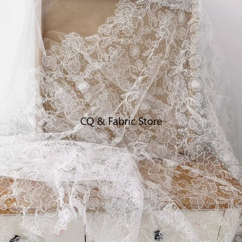 Fish Silk Thread Lace Fabric with Hollow Floral Design for Wedding Dress Bridal Gown Evening Dress Veil DIY Material