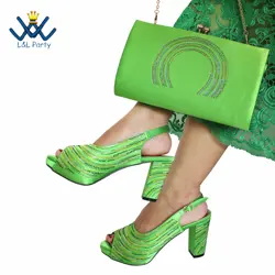 2023 Classics Peep Toe Lemon Green Color Hot Sale Sandals High Quality Women Shoes and Bag Set with Platform for Brithday Party