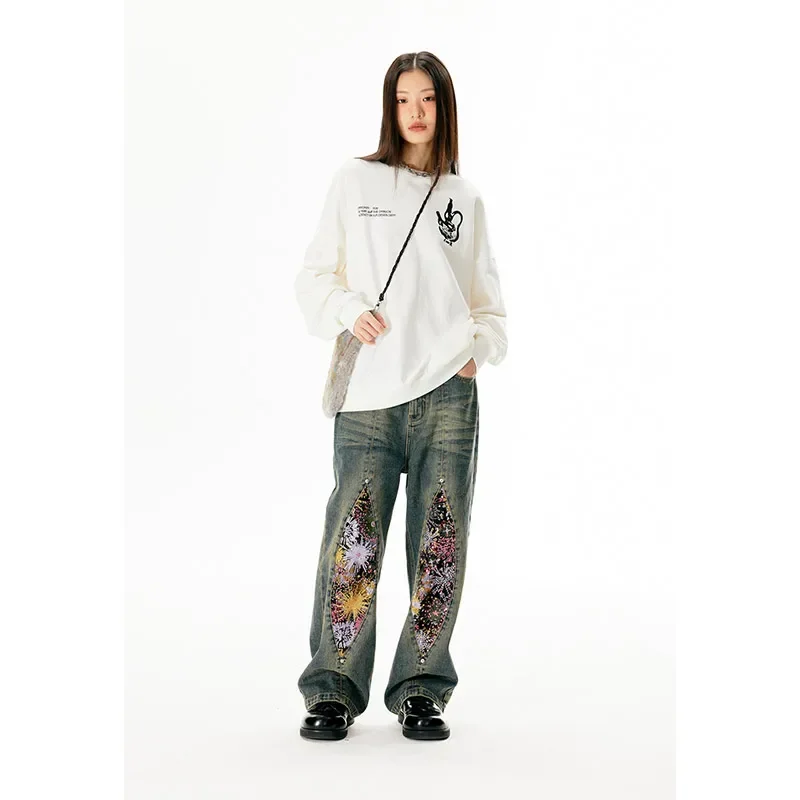 Women's Baggy Jeans Oversize High Waist Denim Trousers 2000s Korean Y2k 90s Aesthetic Vintage Wide Cowboy Pants Grunge Clothes