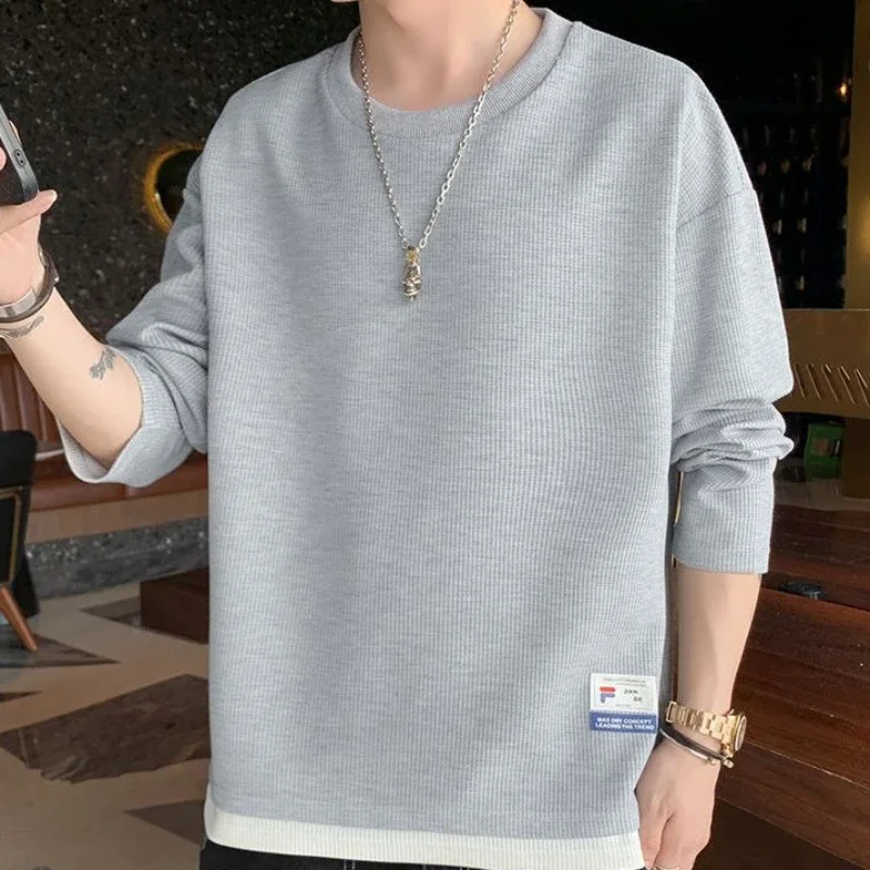 Men's Clothing Hoodieless Sweatshirts For Man Splicing Pullover White Top No Brand Designer Novelty And Chic Elegant Low Price