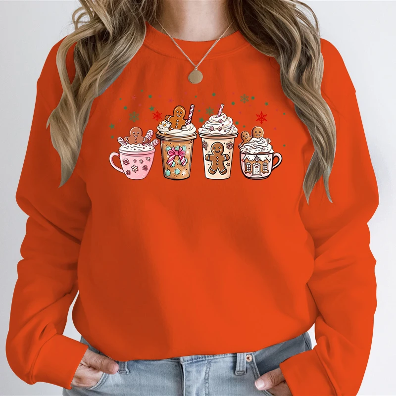 Pink Gingerbread Coffee Christmas Hoodie Women\'s Sportswear Harajuku Street Oversized Christmas New Street Y2k Top Men Clothing