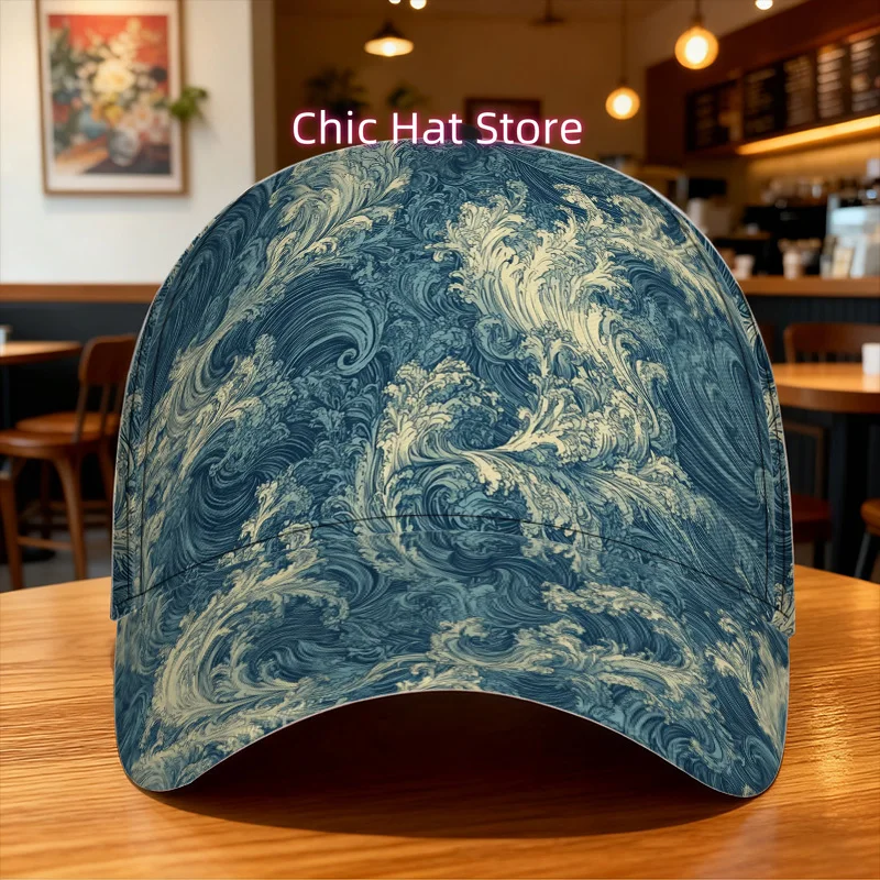 1pc Ocean Wave Swirls Print Classic Baseball Cap - Lightweight Adjustable Duckbill Hat, Perfect for Casual Wear, Ideal for Outdo