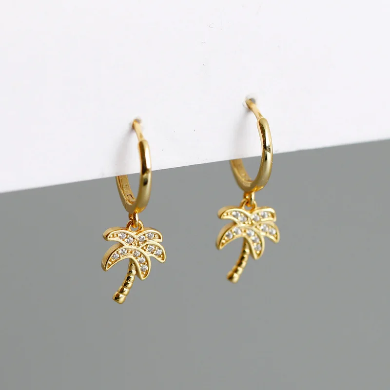 Silver Gold Color Drop Earring Women Jewelry Plated Palm Tree Clip Circle Round Boucle Doreille Wholesale