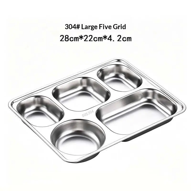 304 Stainless Steel Compartment Dinner Plates Eco Friendly Thick Divided Plate for Beach Picnic Food Serving Use