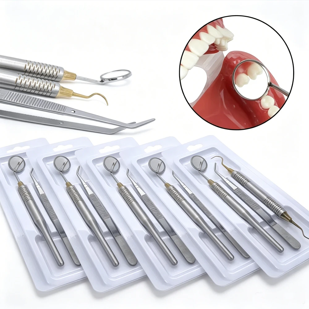 

Dental Tools Kit with Mouth Mirror Tweezers Curved Explorer Probe for Teeth Cleaning Whitening and Dentistry Practice