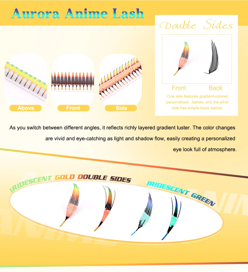 Neue Tinsel Vorgefertigte Fächer-Wimpernverlängerungen Holographische Anime Tower Tips Pro Made Wimpern Comic Feather Super Weiche Falsche Wimpern – Detail 8