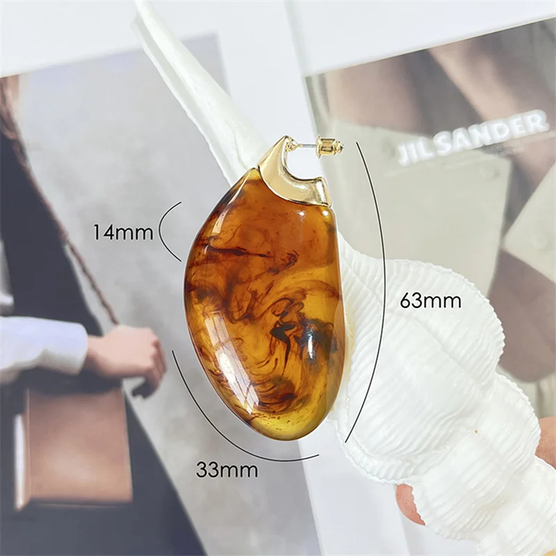 HangZhi Exaggerated Transparent Resin Large Earrings Elegant Vintage Chunky Jewelry for Women Autumn Winter New Design