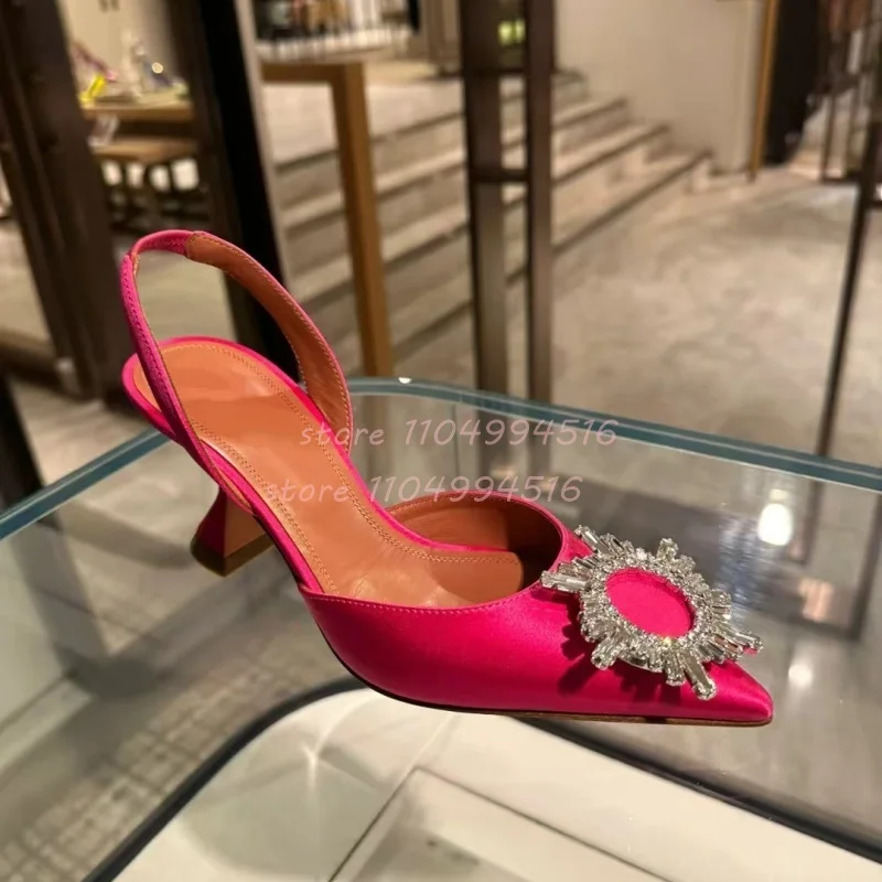 

Sunflower Rhinestone Pointed Thin Heels Women Back Strap Strange Style Pumps 2025 New Lady Sexy Elegant Office Lady Party Shoes