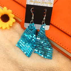 Fashion Metal Sequins Earring Exaggerated Geometry Tassel Earring Shine Square Mesh Dangling Pendant Earrings Sexy Jewelry