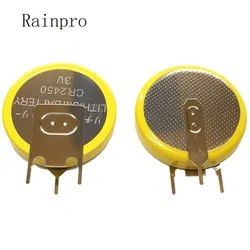 2PCS/LOT CR2450 Three Pins Vertical 3V Button Cell Battery 2450 For Rice Cooker Lithium Battery With Welding Leg Cr2450