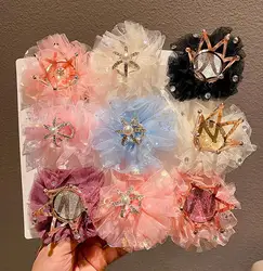 Children Girl Hairpin Vintage 3D Crown Mesh Hair Clip for Kid Girl Birthday Party Decroative Hair Pin Little Girl Gift