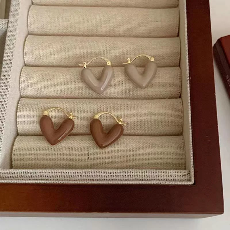 الفرنسية رومانسية النبيذ الأحمر المينا على شكل قلب قلادة أقراط الأزياء والمجوهرات للنساء ياردروب الملحقات #6