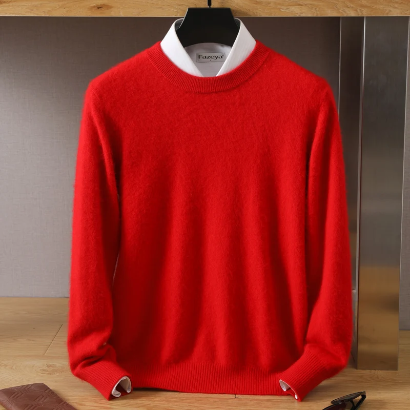 Autumn/Winter New Men's 100% Mink cashmere Cold Resistant Clothing Round Neck Solid Color Pullover Warm Sweater