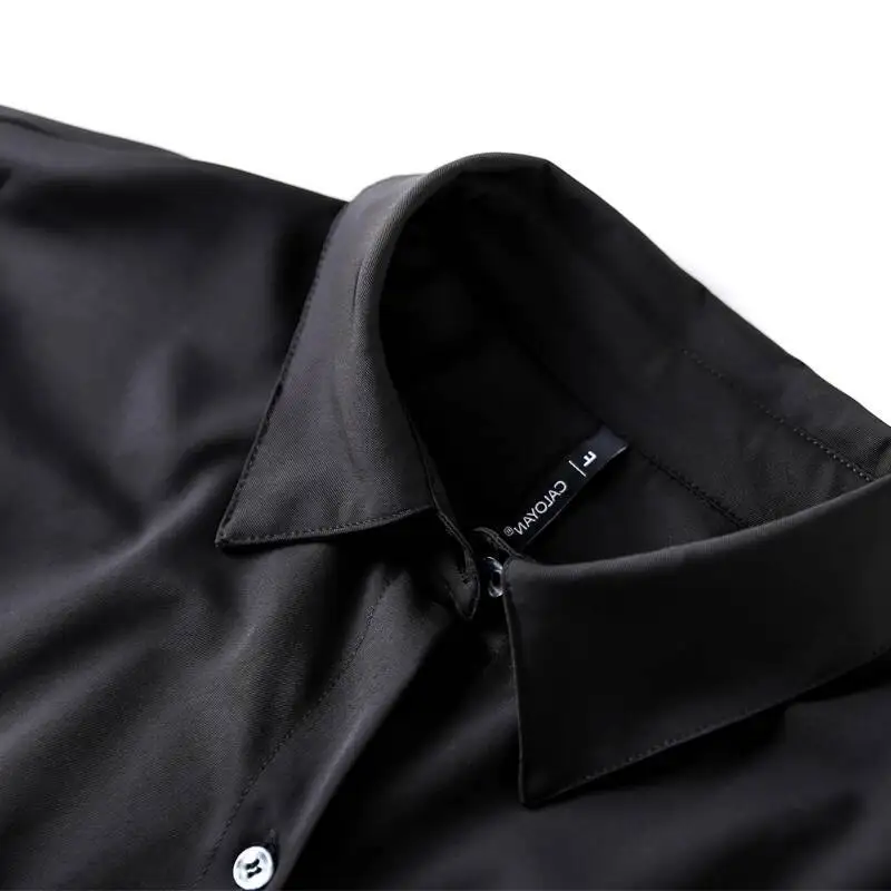 Punk Chain Unisex Black Shirt With Chain Loose Vintage Slant Placket Drape Long Sleeve Design Neutral Style Couple Top