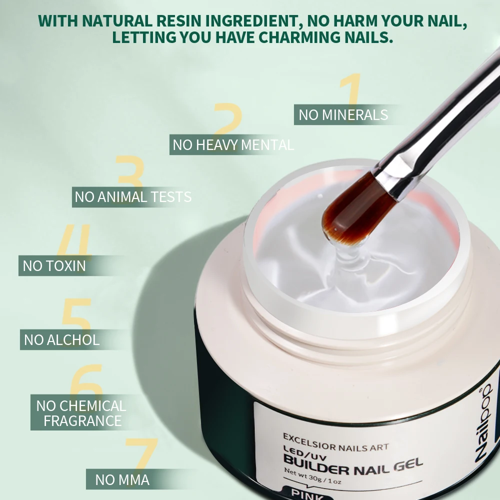 Nailpop Gel Builder for Nails 3 Colors Clear Nude Pink Hard Gel Builder for Nails Professional Building Gel Extension Set 30g image 6