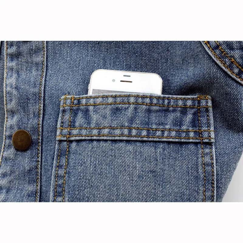 Wiosna Lato Kobiety Vintage Washed Blue Duża kieszeń Cienka krótka kamizelka dżinsowa Okrągły dekolt Jednorzędowa kowbojska kamizelka bez rękawów