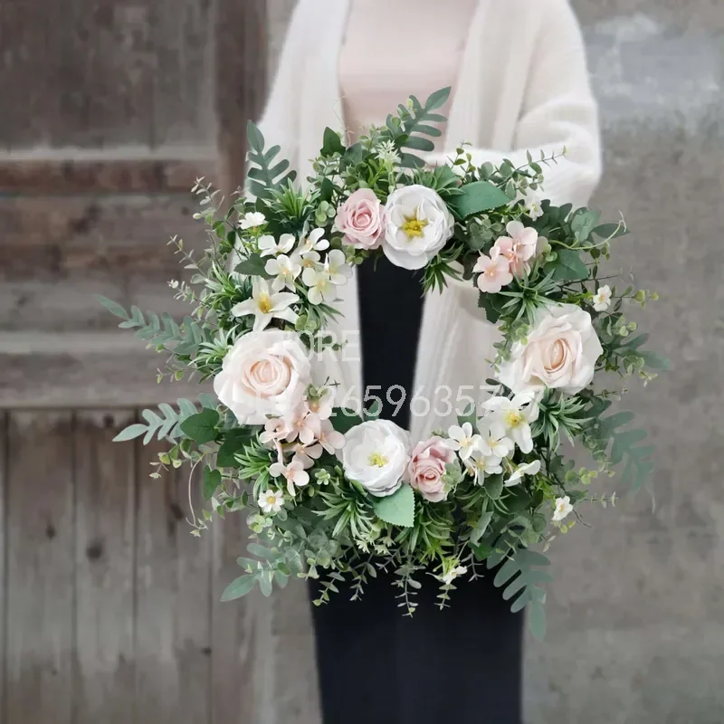 2024 Spring Simulation Wreath Outdoor Pastoral Scene Arrangement Props Garden Door Wall Hanging Flowers