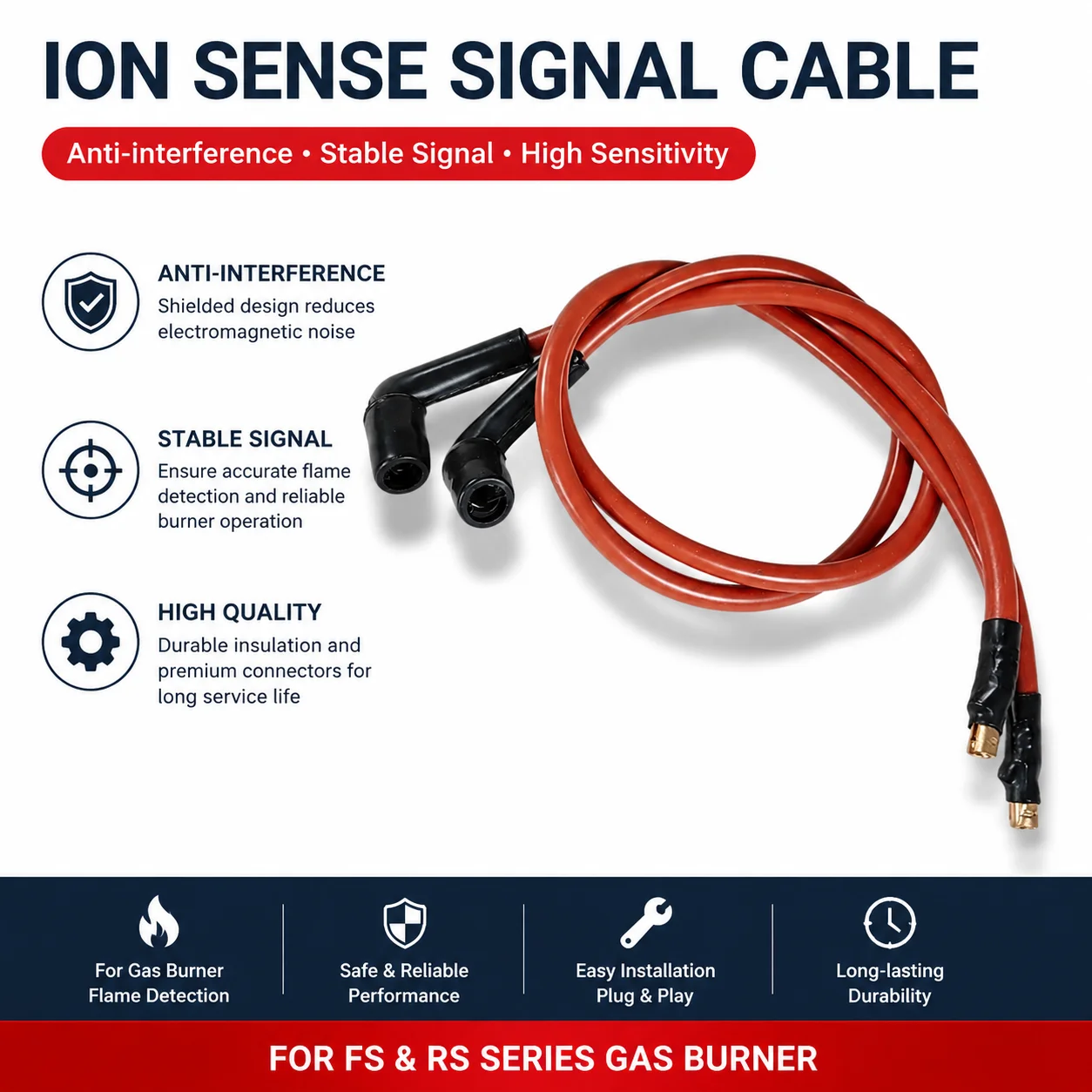Brand New Ion Sense Signal Cable Anti‑interference For RIELLO FS & RS Series Gas Burner Flame Detection Original Components