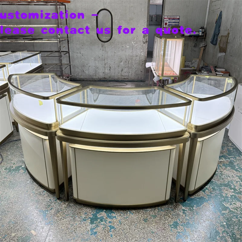 custom.Luxury Curved Lighting Jewellery Boutique Display Counter Furniture High End Custom Round Glass Jewelry Showcase